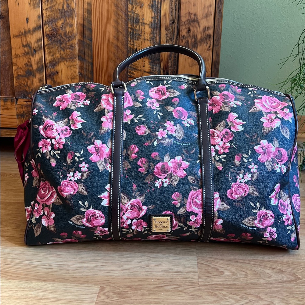 Dooney & Bourke - Black Cabbage Rose Duffle Travel Weekend Bag - Large - Picture 6 of 16